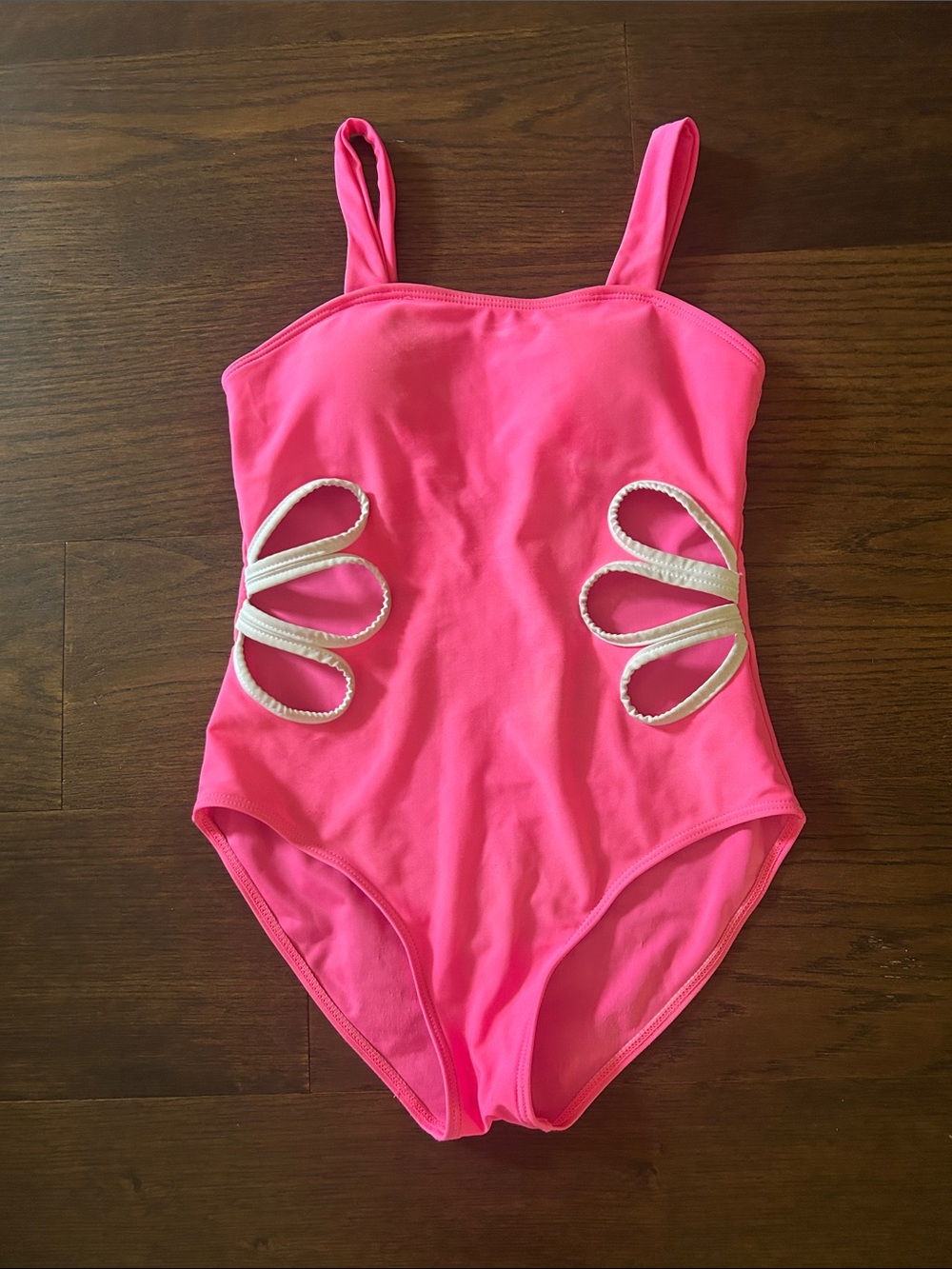 SHEIN Hot Pink Girls One-Piece Swimsuit with White Trim Cutouts
